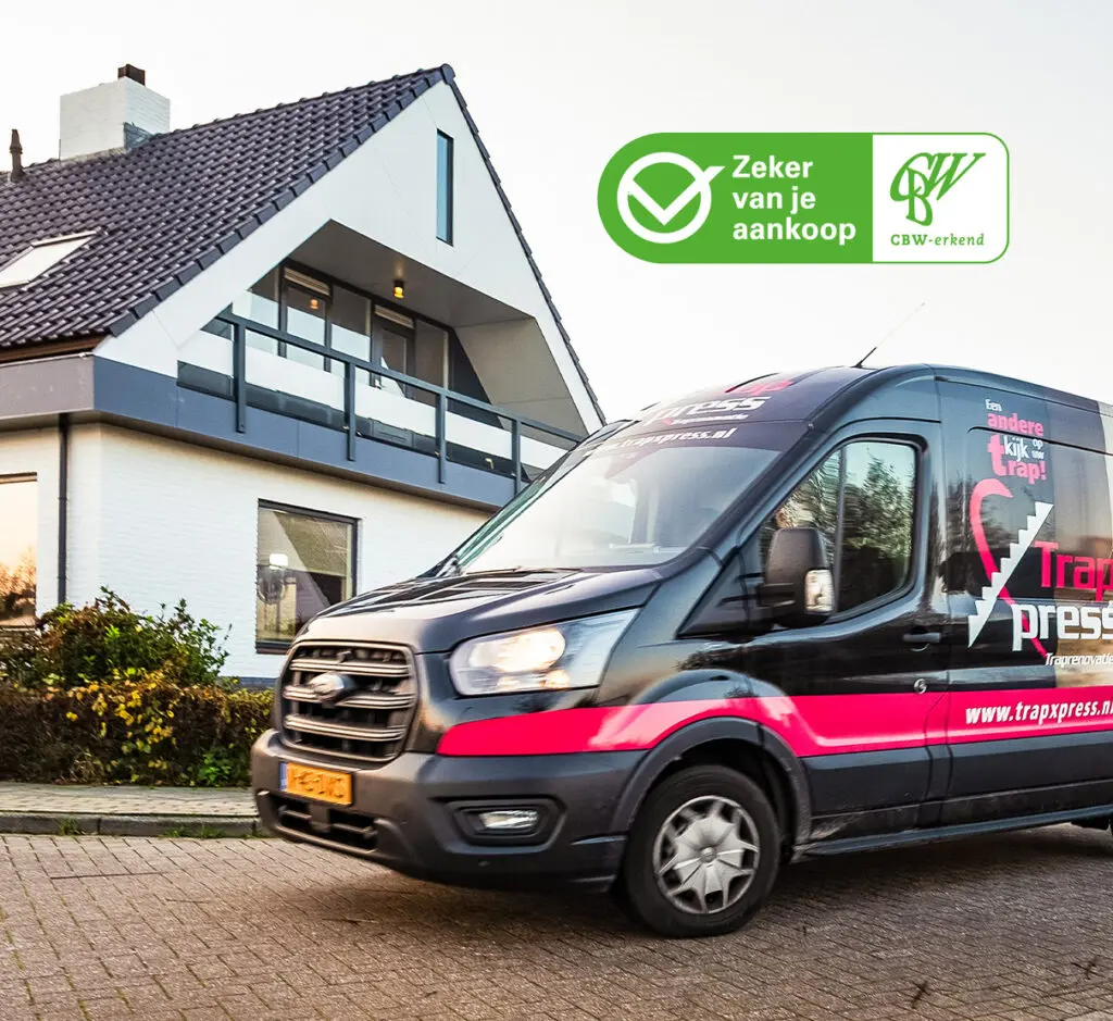 trapxpress werkbus voor een woning met daarbij het cbw erkend logo: Zeker van je aankoop
